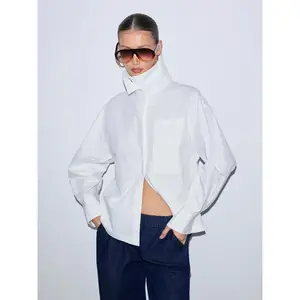 Cider 100% Cotton Stand Collar Long Sleeve Blouse