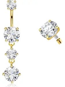 G23 Titanium Dangle Belly Button Rings for Women 14G Internally Threaded Belly Ring Dangling Piercing Jewelry with Heart Butterfly CZ Hypoallergenic Navel Piercing Ring Gold/Silver Tone Body Jewelry