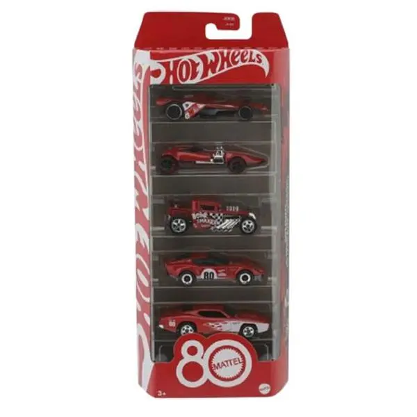 Mattel Hot Wheels Vehicles 5-PACK - 80th ANNIVERSARY RUBY RED (Otto, Twin Mill, Bone Shaker +2)