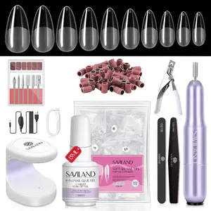 Almond Gel Nail Kit: Nail Drill Kit U V Lamp for Nails 500PCS Almond Nail Tips Gel Nail X Kits Nail Glue Easy Use Manicure Tool Extension Set DIY At Home Salon Gift for Women