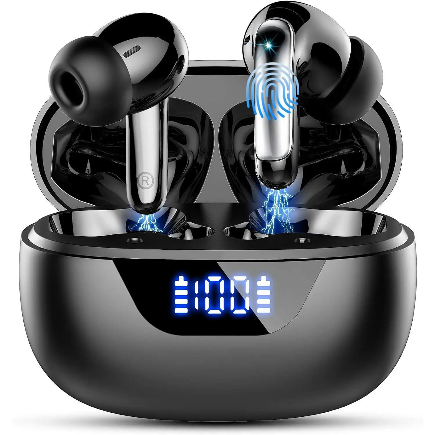 Earbuds,  5.4 Headphones, ENC Noise Cancelling Mic Ear buds with Stereo Bass, 48H Playtime Earphones , LED Display, IP7  In Ear EarBuds for Phone Android iOS , Black