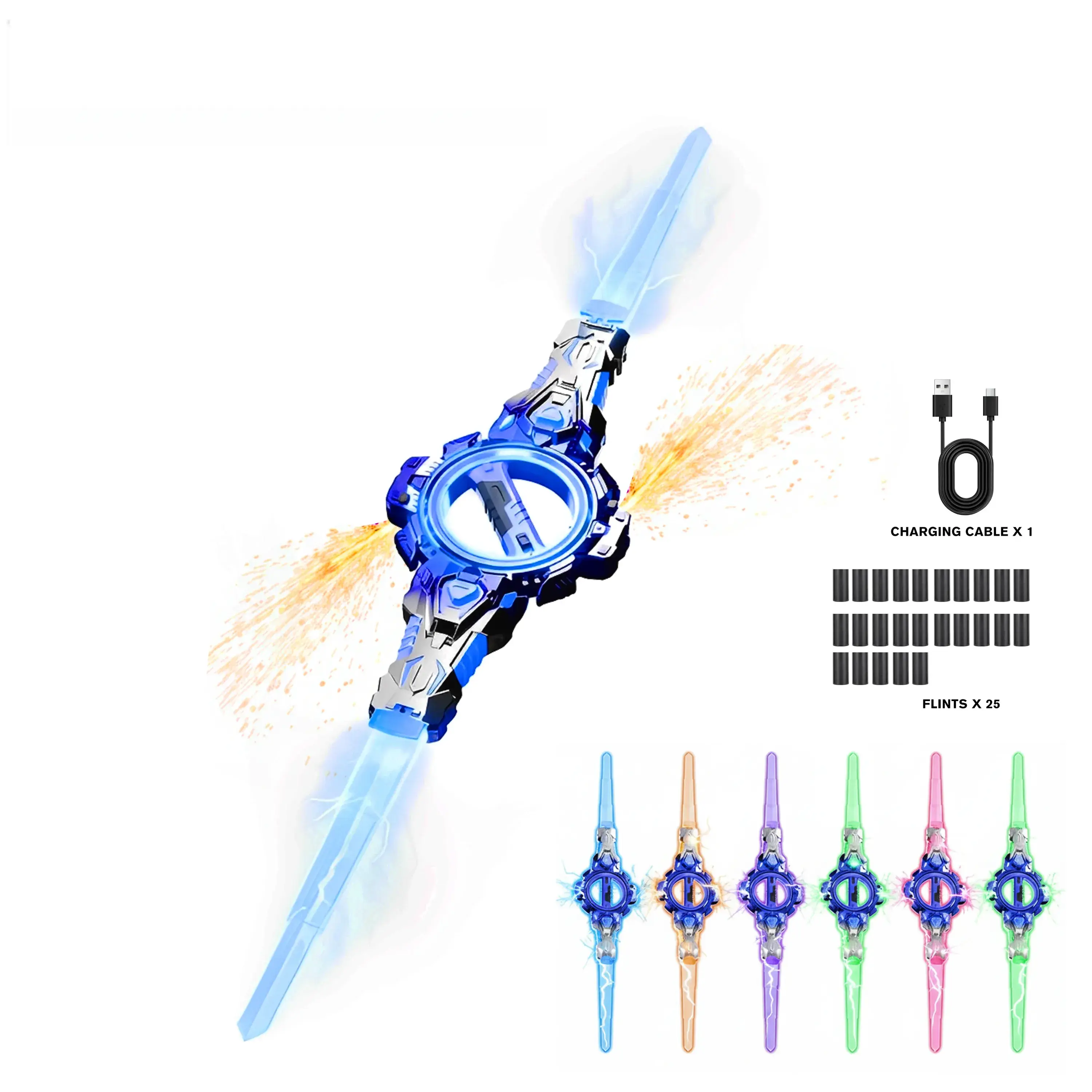 Glow in dark dual lightsaber – telescopic double blades, gravity color switch, 360° spin, LED lighting modes, battle sounds, TYPE-C charge, 40min run. For night backyard play, camping, outdoor adventures, evening parties.