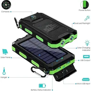 Portable Solar Power Bank, 1 Count 10000mAh External Battery Charger, Travel Battery Pack, Multi-functional Power Bank with Strong LED Light & 2 USB Output Ports for Outdoor & Emergency Use, Solar Powerbank