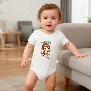 Benjamin My Little Monkey - Cuteness Overload Baby Bodysuit, Funny Infant Newborn Clothes 100% Cotton Jumpsuits Baby Boys Girls Casual Rompers Baby Gift Baby Short Sleeves Onesie Clothes Letter Pattern Baby Outfit for Outdoor Indoor