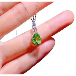 Peridot Gemstone Pendant Necklace, August Birthstone Peridot Pendant 7x9mm 1.5CT