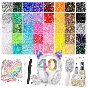 40000Pcs 40 Colors 3mm Jelly Rhinestones Kit for Bedazzling, Includes Tools & Tweezers, Flatback Resin Gems for DIY Crafting, Nail Art, Diamond Art, Phones Case & Makeup Supplies