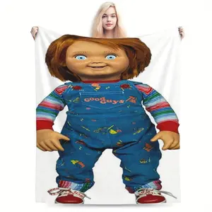 Chucky-Inspired Cozy Flannel Blanket - Versatile for All Seasons, Perfect for Couch, Office, and Travel - Charming Cartoon Design, Soft & Warm Gift Idea