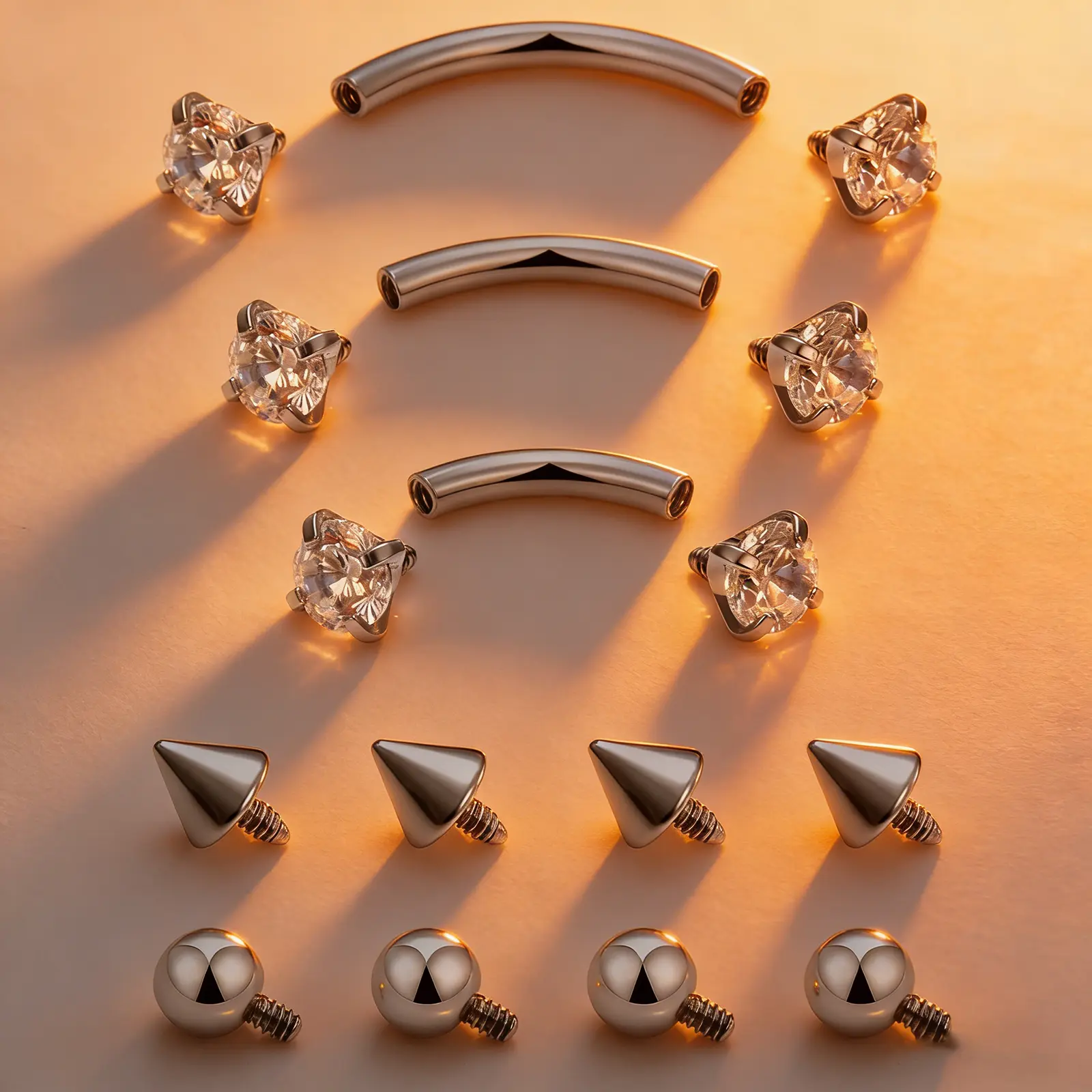 16G Surgical Steel Curved Barbell Set with Internal Thread for Eyebrow Lip Rook Belly Piercing Jewelry 6mm 8mm 10mm Crystal Options Labret Studs