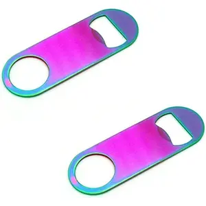 Rainbow Color Stainless Steel Flat Bottle Opener, Sturdy and Durable 2 count to Send to , Suitable for Bar Bartender Men Women Kitchen Restaurant Party Supplies (Small)