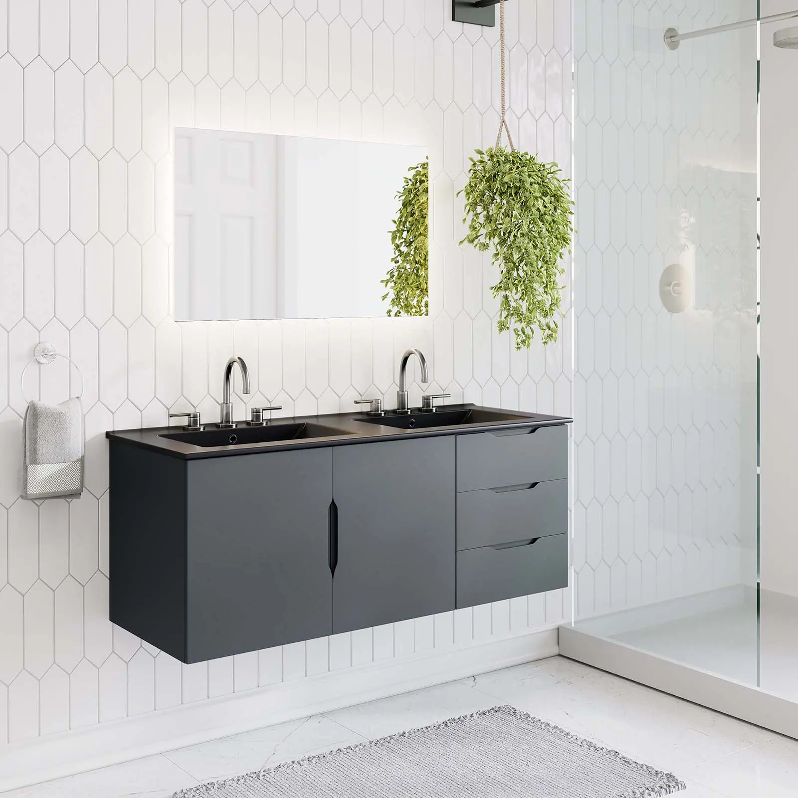 Modway Vitality 48" Double Sink Bathroom Vanity, Gray Black - Modern, Stylish Storage, Assembly Required, Fixtures Not Included