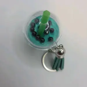 Cute Plastic Medium Teal Shake Keychain, Green Tassel Charm, Cherry Decoration Fashion Accessory