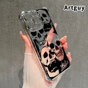 Skull Symphony Pattern Four Corner Anti-Fall Phone Case Transparent Electroplated Protective Cover for iPhone 17 Pro Max Air 16 15 Plus 14 13 12 11 E
