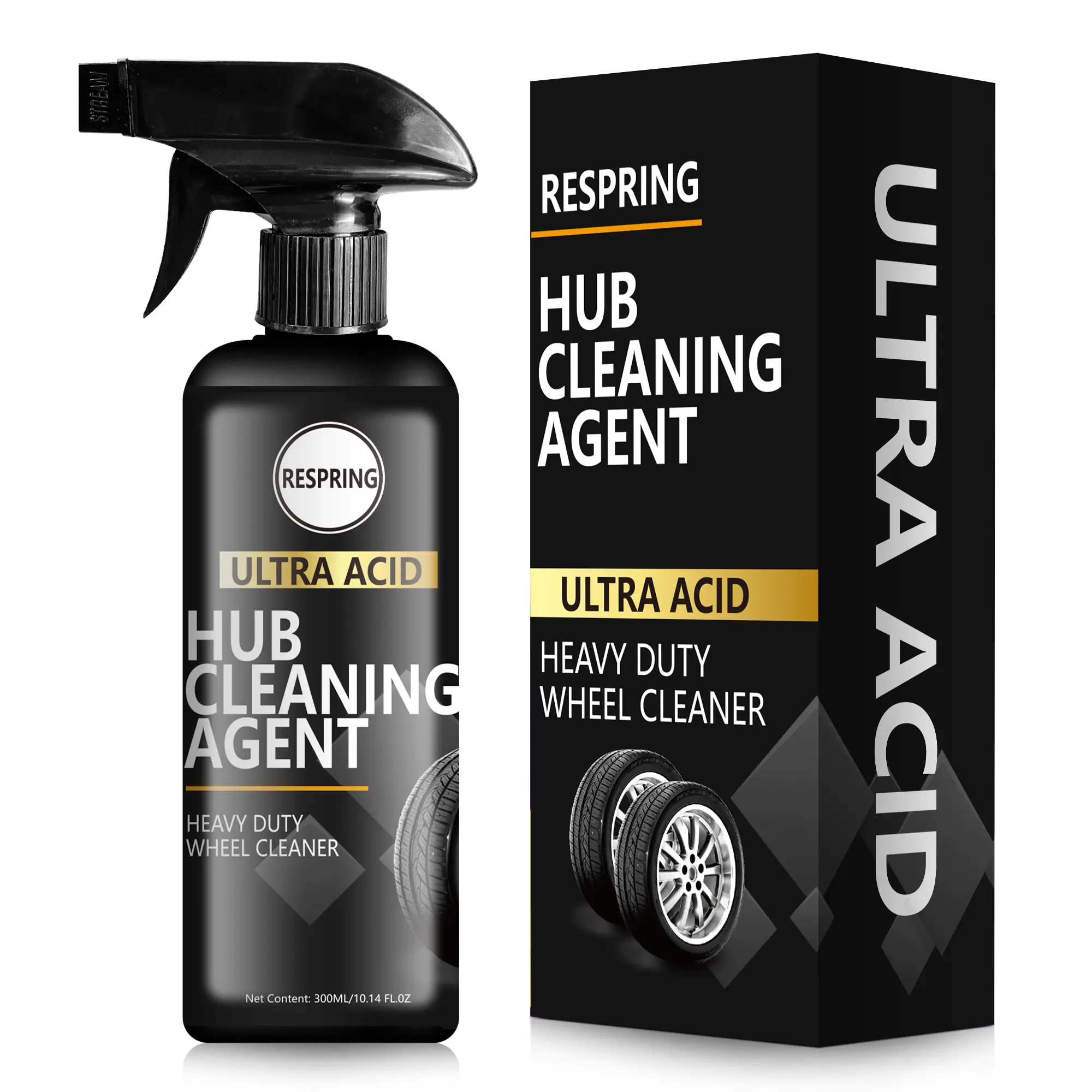 Non-Acidic Automotive Tire & Hub Cleaning Liquid Spray Bottle - 300ml DIY Solution, 1-Scrub Method, Gentle on Wheels, Removes Grime, Damage-Free Car Detailing Formula for Deep Cleaning