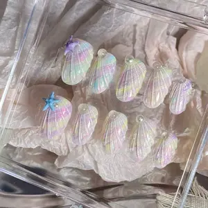 Dive into summer with our dreamy Iridescent Shell 3D Starfish Press-On Nails!