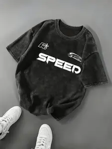 Men's Y2K Graphic Oversized T-Shirt | Breathable Cotton, "SPEED Los Angeles Adventure" Racing Print, Trendy Streetwear, Casual & Automotive Fashion, Ideal for Daily Wear, Urban Outings & Street Style