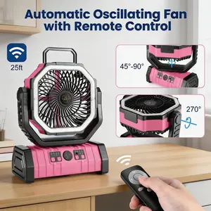 30000mAh Portable Camping Fan with LED Lantern, Rechargeable Oscillating Tent Fan, 4 Speed Adjustable with Timer Function, Battery Operated Outdoor Fan for Camping, RV, Jobsite & Power Outage