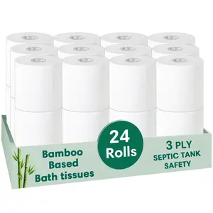 24 Rolls, Bamboo Fibre Rolling Paper, Septic Tank Proof, Household Toilet Paper, Trusted Cleaning Toilet Paper, Mountain And Sea Embossed Texture, Family Set
