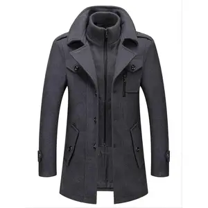Men's Business Woolen Coat Fashion Double Collar Mid-Length Woolen Jacket For Autumn/ Winter