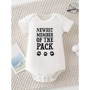 NEWEST MEMBER OF THE PACK print Casual Comfortable Short Sleeve Baby Romper Funny Newborn Boys Clothes 100% Cotton Triangle Jumpsuit, for Outdoor