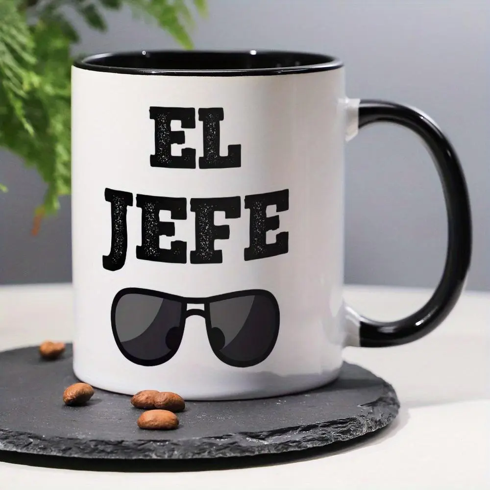 1 EL JEFE Funny Spanish Coffee Mug - 11 oz ceramic insulated mug, featuring humorous phrases and stylish glasses design, dishwasher safe, a creative gift for men, fathers, husbands (birthday, Father's Day, New Year 2025), suitable for everyday use |     B