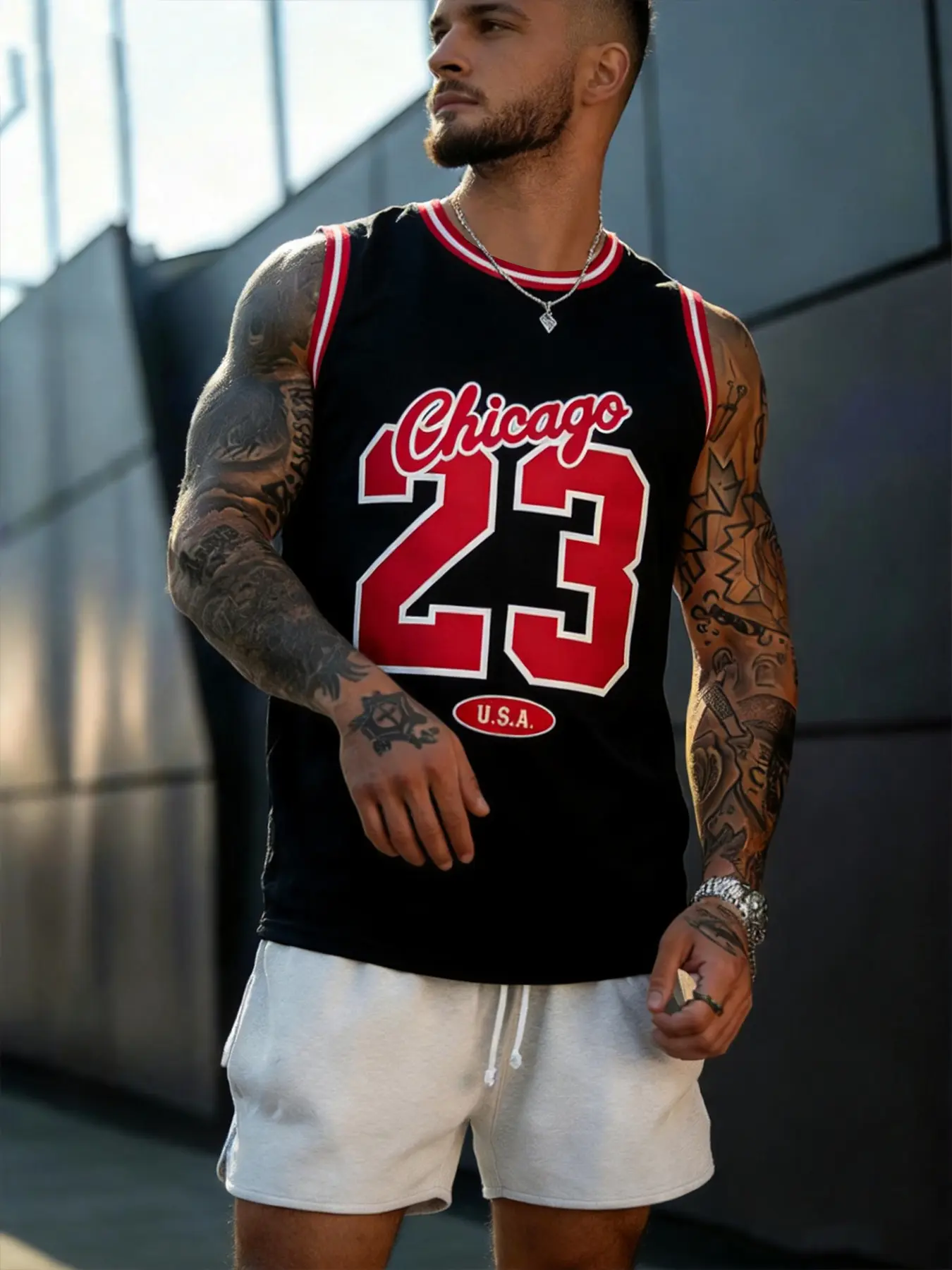 Chicago 23 Embroidered Basketball Jersey Vests | Classic Vintage Sleeveless | Breathable Mesh Sports Uniform for Daily Wear & Fans Gift, Athletic Top