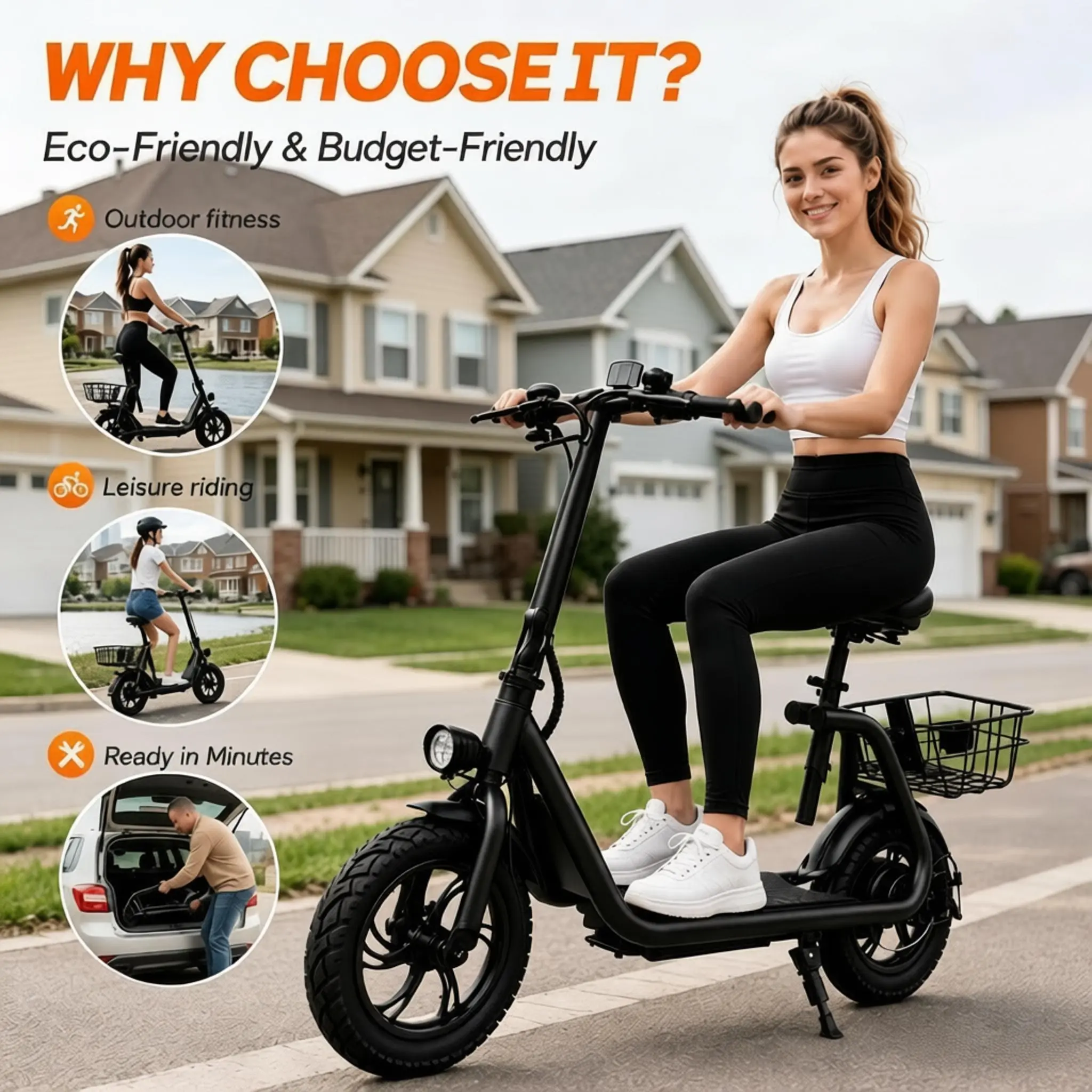 【Cyber Wheels】CW08 Commuter Electric Scooter – Adjustable Seat,20MileRange, Foldable, Storage Basket,summerwins summerwins, Summer Outfit,  Summer Outfit, Fathersdaygifts, Cyber Wheels CW08 e-scooter, Scooter With Seat
