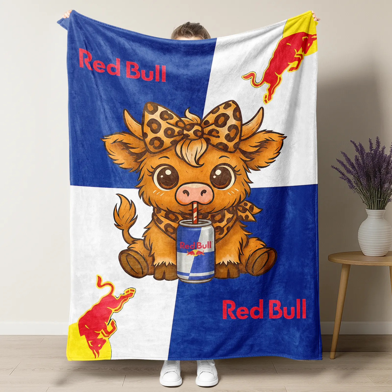 Cozy Red Bull Highland Cow Plush Blanket