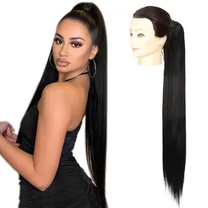 30inch Hairextensions Long Straight Drawstring Ponytail Synthetic High Puff Ponytail Hair Pieces With Comb Clip in Straight Ponytail Clip in Hair Extensions Smooth Soft