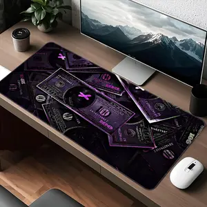 Dark Money Hundred Dollar Bills Mouse Pad Money Stack Gaming Mouse Pads Black Pink Mousepad Rubber Stitched Edges Keyboard Pad XXL Large Extended Desk Accessories Desk Decor For Office