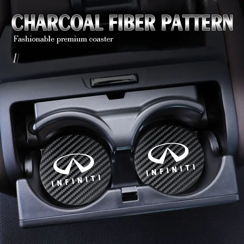 2pcs Car Coaster Carbon Water Cup Slot Non-Slip Pad Bottle Mat Car Accessory For Infiniti QX50 QX60 Q70L QX70 QX55 Q50 FX35 Q30 G37 JX35 G35 Q60 QX80 QX30 ESQ G25 G37 FX37 FX50 EX35 EX25 EX37 Car Interior Accessories