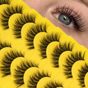 Natural Fluffy Long Strip Lashes, 7-13mm Mixed Length, Transparent Handle, Natural Curl, Reusable, Perfect for Daily Wear, Parties, Gifts