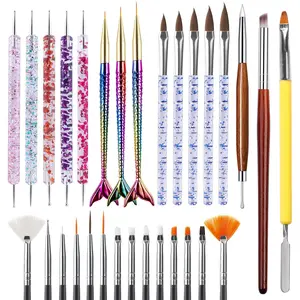 31Pcs Nail Art Brushes Set, Professional Nail Drawing Pen Striping Brush Dotting Tools Dust Brush for Long Lines Gel Polish Nail Art Design Manicure Supplies