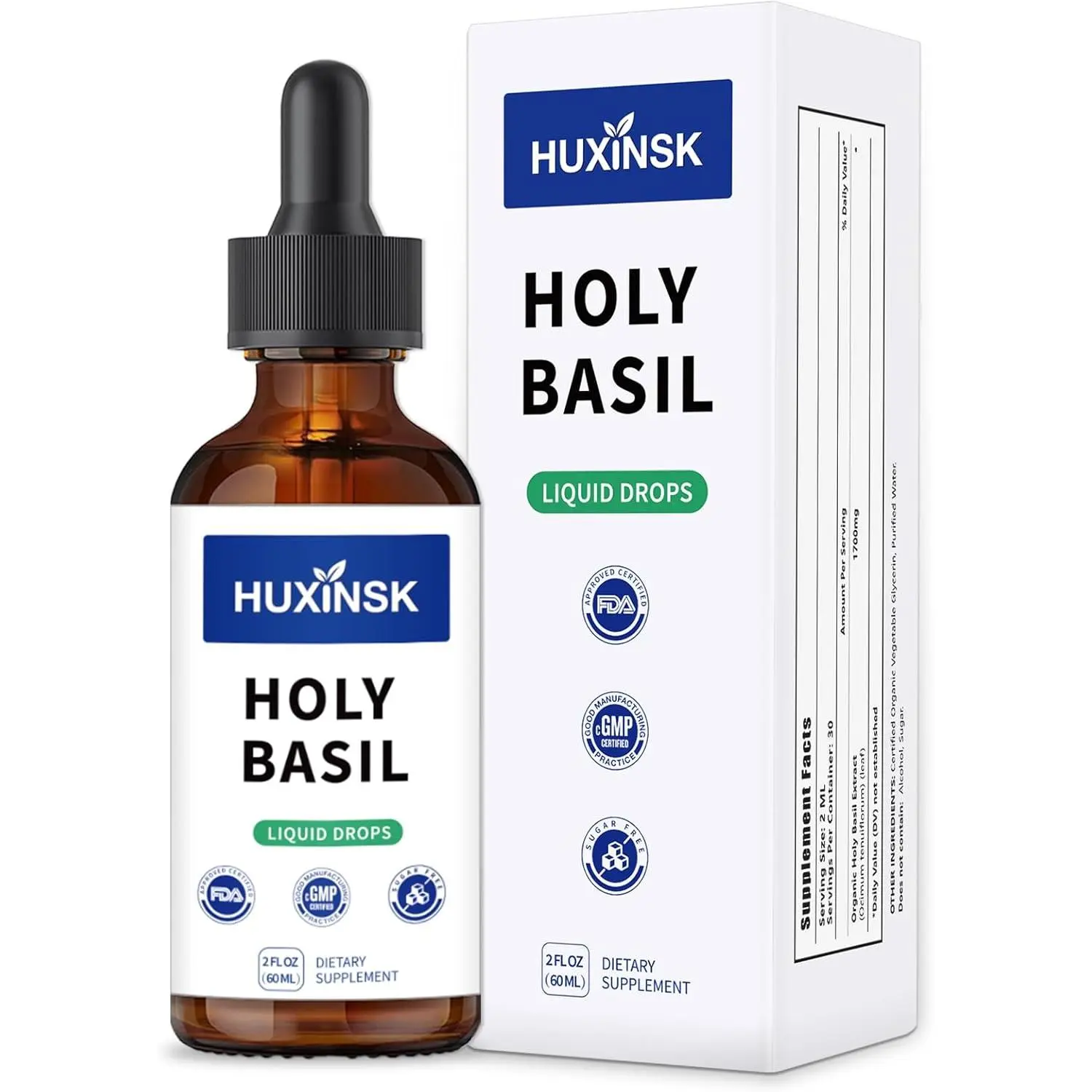 Holy Basil Tulsi Liquid Extract Drops | Full-Spectrum Adaptogen Complex | Alcohol-Free 60ml Vegan Tincture, Supports Stress Resilience & Calm Wellness