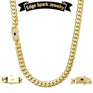 Edge Spark Jewelry 8mm Chunky Curb Chain 14K Gold Mark Twist Clasp Stainless Steel Necklace for Bold Statement Everyday Wear