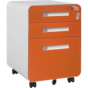 Secure 3-Drawer Metal File Cabinet – Lockable, Fully Assembled, Mobile Under Desk Storage on 5 Wheels, Anti-Tilt, Fits A4/Letter/Legal Files Perfect for Home Office Organization, Matte Orange