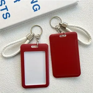 2pcs/set Macaron Color Plastic Badge Holder with Keychain, Solid Color Bus Card Protection Sleeve, Student Meal Card, Campus Card, Access Control Certificate, Door Card Cover