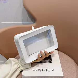 2026 New White Minimalist Clear Makeup Bag, Large Capacity Transparent Cosmetic Organizer, Luxury Stylish Portable Clutch Bag, Waterproof Lightweight Storage Pouch Perfect for Travel, Daily Makeup & Vacation