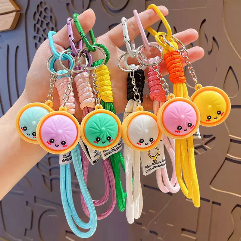6-Pack Kawaii Cartoon Dumpling Squishy Keychains - 3.5cm Flexible Silicone Keychain Accessory, Stress Reliever Toy, Collectible Party Favor, Unisex Fashion Accessory