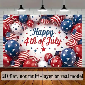 1PC,2D Flat 4th of July Backdrop, American Independence Day Theme Background Cloth, Festival Decoration Backdrop, Party Photo Backdrop, American Flag Balloon Pattern Background, Photography Backdrop,