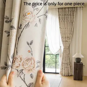 1pc European Print Textured Thick Soft Curtain, Floral Rose Pattern, Good Light Blocking and Insulation, Suitable for Bedroom Decor, Semi-Sheer Floor-To-Ceiling Window
