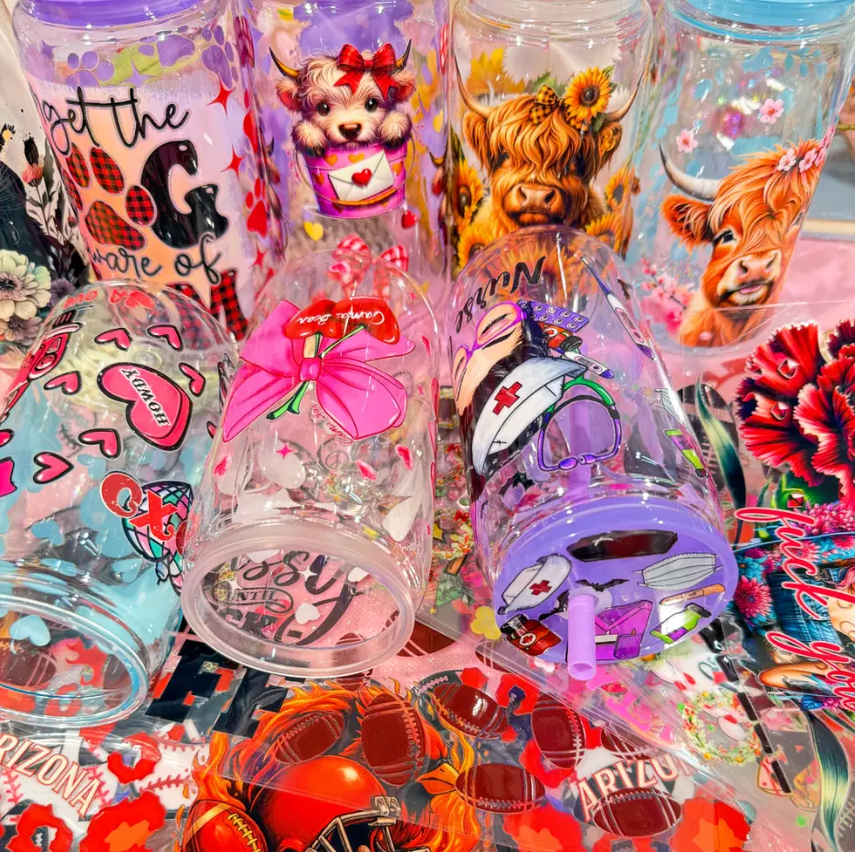 Random 20pcs UV DTF Packing and Cartoon Festival Used for Crafts Random Style Cup and Lid Stickers