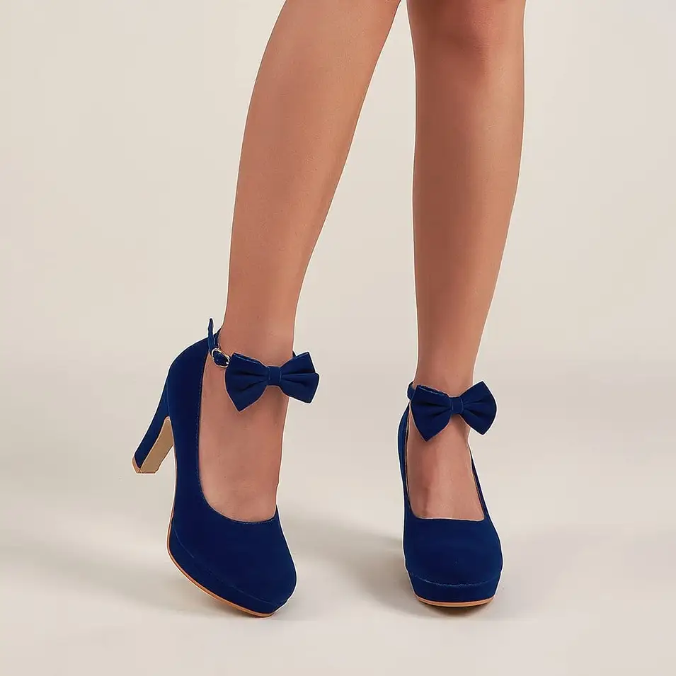 Women's Platform High Heel Dress Pumps Ankle Strap Bows Chunky Heels for Party Wedding Prom Fashion Classy Heeled Elegant Bowknot High Heel Shoes Girl