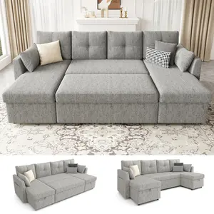 【2-3 Packages】 Oversized Sleeper Sofa Couch, 106 inch 2 in 1 Pullout Couch Bed with Double Storage Chaise, Sectional Sleeper Sofa Bed with Side Pocket for Living Room