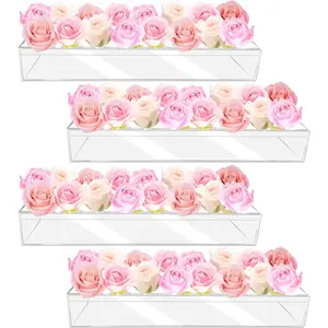 4pcs acrylic flower vase with 64 holes63 inch decorative long clear vase modernrectangular acrylic vases clear floral centerpiece for dining table reception home party decorations