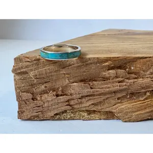 Turquoise Wedding Band 4mm - Sterling Silver