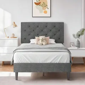 Upholstered    Headboard, Linen Fabric    Button Tufted Headboard, No Box Spring Needed, Easy Assembly, Twin/ Full/ Queen/ King, Beige/ Pink/ Dark Grey/ Grey/ Blue/ Cream/ Black Bed with Frame Brown