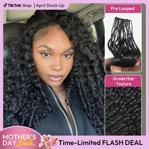 [NEW IN] West Kiss Burmese Curly Feather Crochet Human Hair for Mircale Knots Boho Braids Knotless Pre-Separated 50g/Bundle Deep Wave Human Hair Extensions TikTokShopStockUp