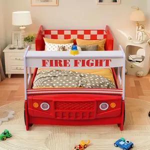 Twin Size Car Bed for , Fire Truck-Shaped Wooden Platform Bed Frame with LED Lights, Headboard Wheels and Support Slats for Boys Toddlers Child's Bedroom (Red) Cute Calming Bed Portable Floor Bed Cozy Fluffy Bed Swing Bed