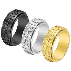 Rotatable Star Pattern Stainless Steel Men's Ring - Geometric-Shaped, Alternative Artistic, Anti-Rust, Cosmic Star Ring for Daily, Party Gifting, Geometric-Shaped Rings, Alternative Artistic Rings