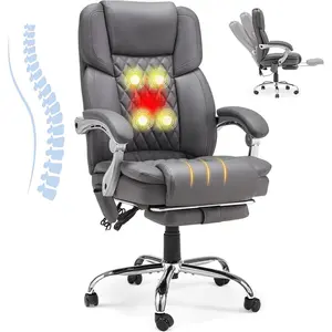 Executive Office Chair with Lumbar Support - 4-Point Massage & Heated Function, Reclining Backrest for Home Office, Gray